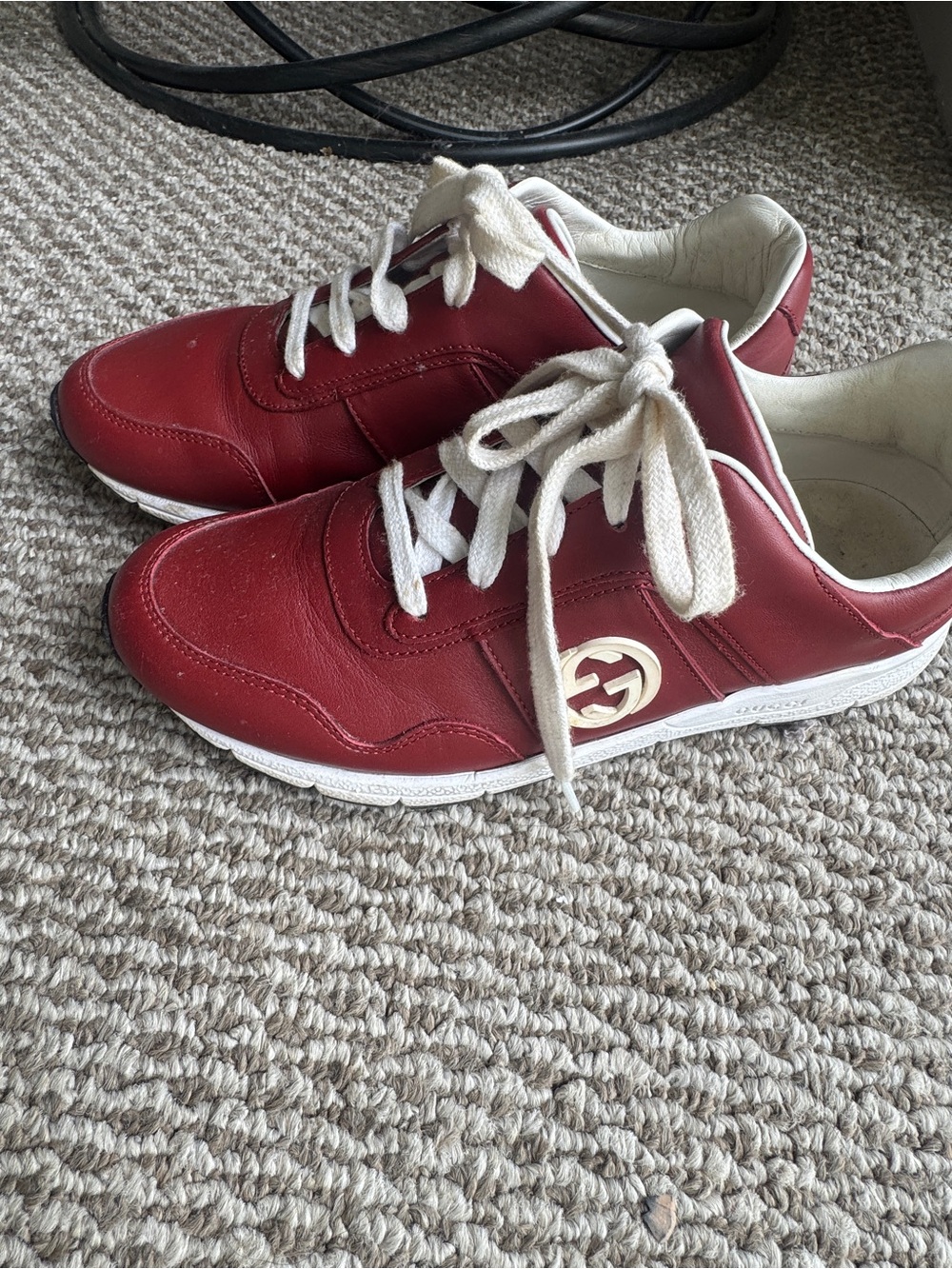 Gucci Men’s Burgundy Leather Sneakers with White Accents